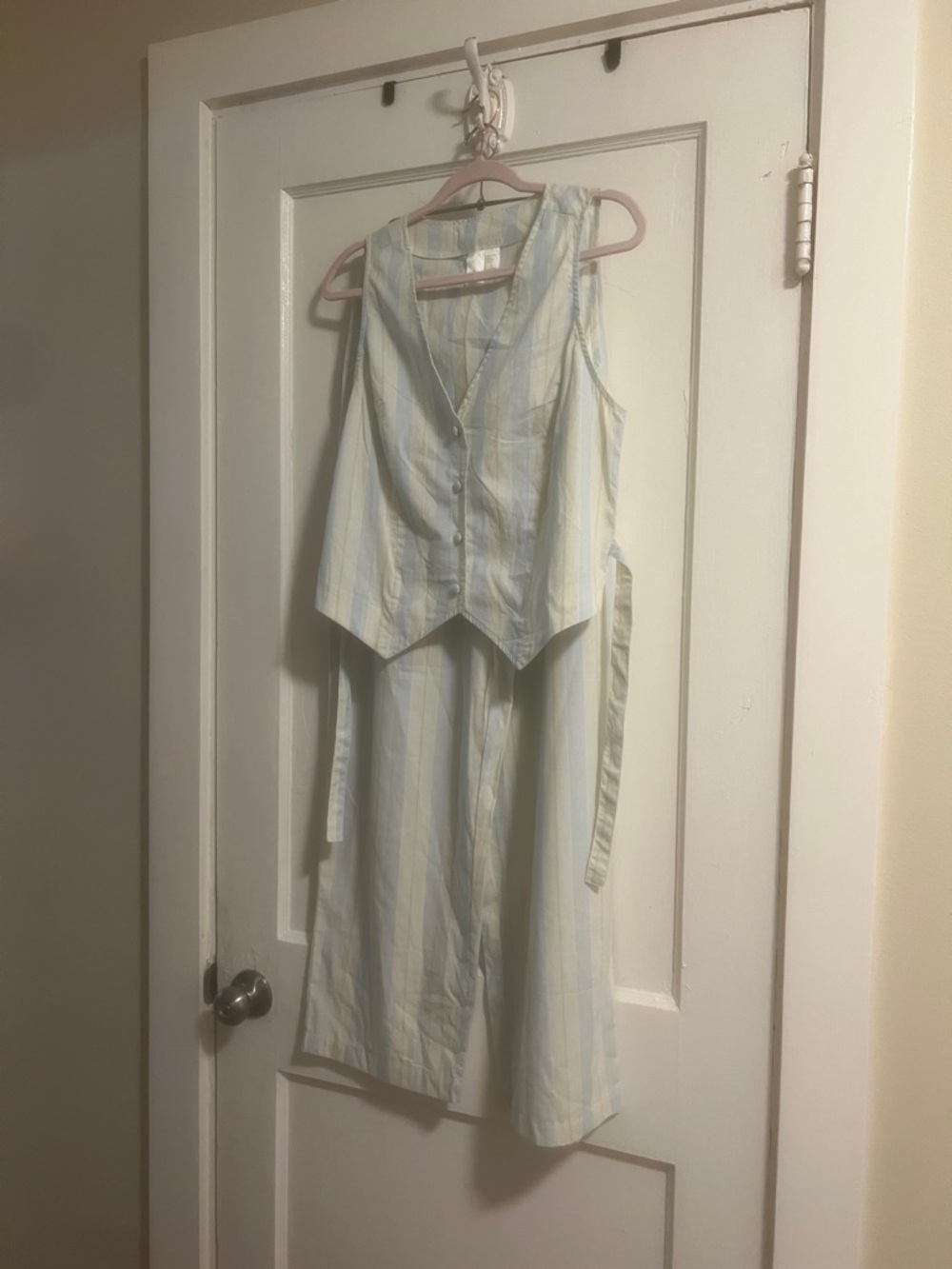 Vintage VS Striped Vest and Wide-Leg PJ Lounge Set Pale Blue & Cream 90s